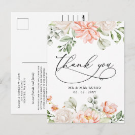 Elegant Botanical Blush Pink Floral Thank You ポストカード