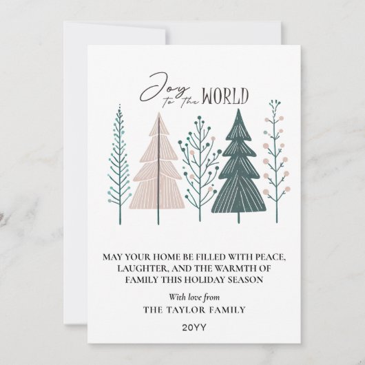 Elegant Botanical Boho Joy Christmas Tree シーズンカード (正面)