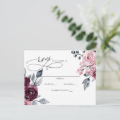 Elegant Botanical Burgundy Floral RSVP ポストカード (スタンド正面)