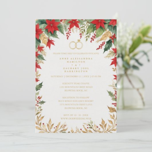 Elegant Botanical Christmas Frame Wedding Rings 招待状 (スタンド正面)