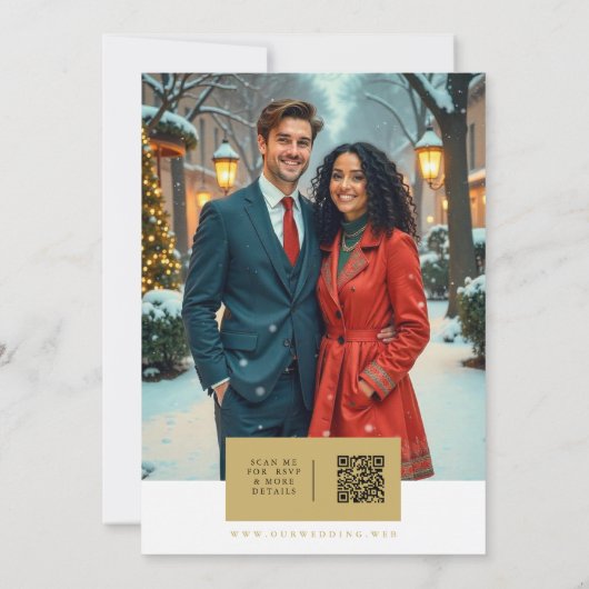 Elegant Botanical Christmas Frame Wedding Rings 招待状 (裏面)