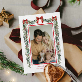 Elegant Botanical Christmas Photo Card カード
