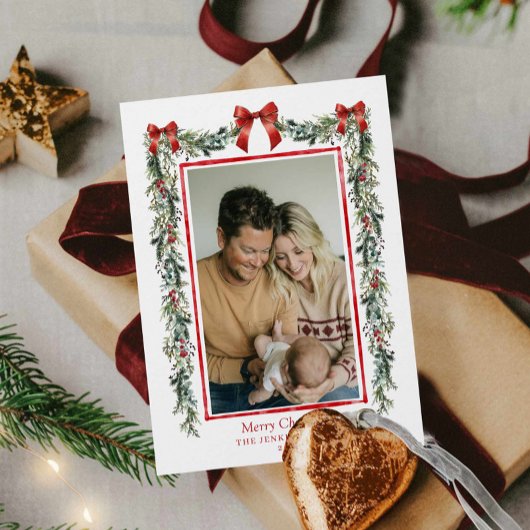 Elegant Botanical Christmas Photo Card カード