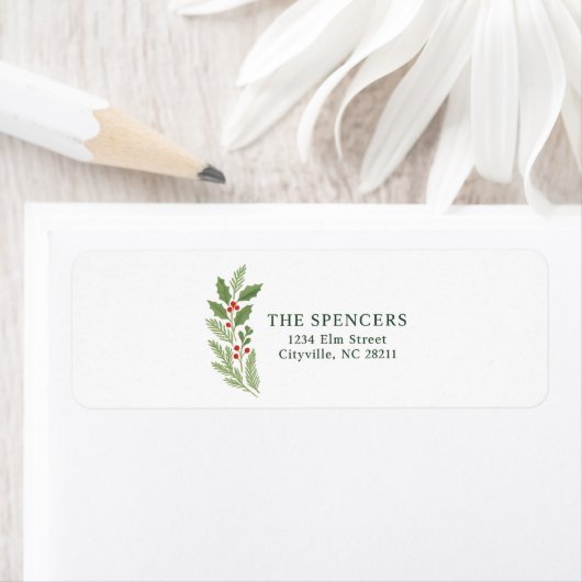Elegant Botanical Christmas Return Address ラベル (インサイチュ)