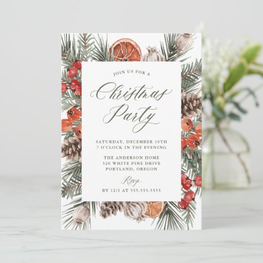 Elegant Botanical Citrus Frame Christmas Party 招待状 (スタンド正面)