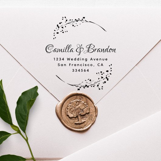 Elegant Botanical Classy Lettering Wedding Address ラバースタンプ
