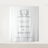 Elegant botanical crest monogram Welcome sign タペストリー (正面)