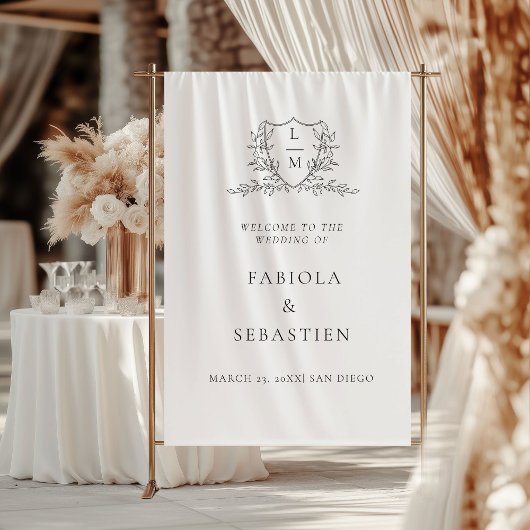 Elegant botanical crest monogram Welcome sign タペストリー