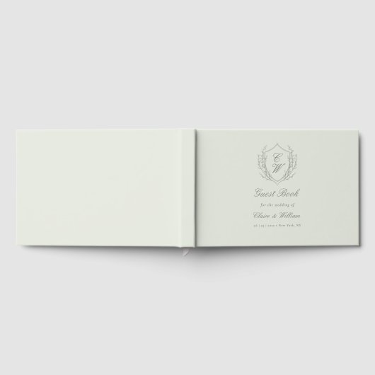 Elegant Botanical Crest Wreath Wedding ゲストブック (全面)
