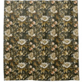 Elegant Botanical Curtain Sage Green Gold Print シャワーカーテン (正面)