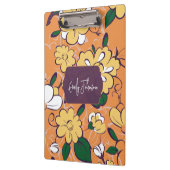 Elegant Botanical Custom Name Orange White Floral クリップボード (左)