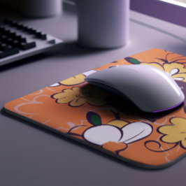 Elegant Botanical Custom Name Orange White Floral マウスパッド