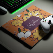 Elegant Botanical Custom Name Orange White Floral マウスパッド