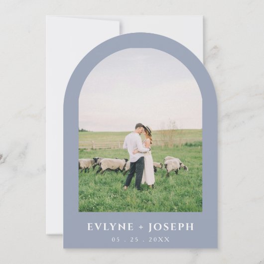 Elegant Botanical Dusty Blue Boho Arched Wedding 招待状 (裏面)