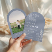 Elegant Botanical Dusty Blue Boho Arched Wedding 招待状