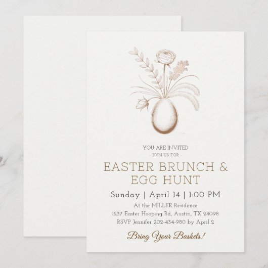 Elegant Botanical Easter Brunch Invitation Card 招待状 (正面/裏面)