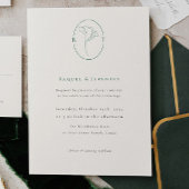 Elegant Botanical Emerald Monogram Wedding 招待状