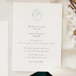 Elegant Botanical Emerald Monogram Wedding 招待状