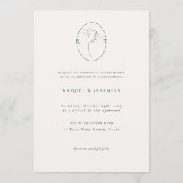 Elegant Botanical Emerald Monogram Wedding 招待状