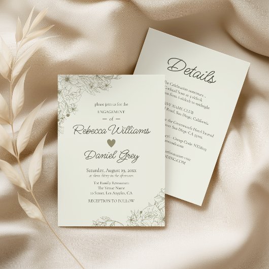 Elegant Botanical Engagement Party Invitation 招待状
