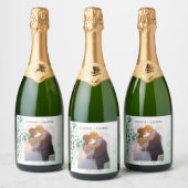 Elegant Botanical Eucalyptus Leaves Photo Wedding スパークリングワインラベル (ボトル)