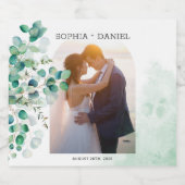 Elegant Botanical Eucalyptus Leaves Photo Wedding スパークリングワインラベル (シングルラベル)