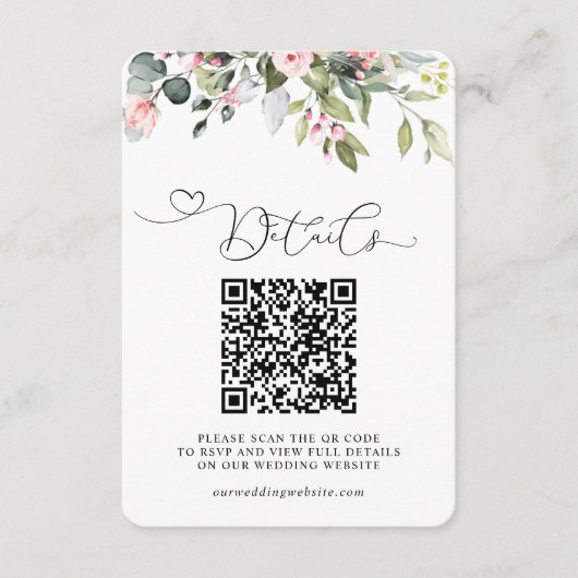Elegant Botanical Eucalyptus QR Code Wedding エンクロージャーカード (正面)