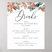 Elegant Botanical Fall Wedding | Bar Drinks Menu ポスター (正面)