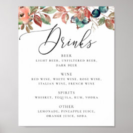 Elegant Botanical Fall Wedding | Bar Drinks Menu ポスター