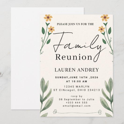 Elegant Botanical Family Gathering 招待状 (正面/裏面)