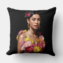 Elegant Botanical Female Oil Painting Aesthetic クッション