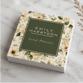 Elegant Botanical Floral Cream Green Watercolor コーリングカード