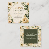 Elegant Botanical Floral Cream Green Watercolor スクエア名刺 (正面/裏面)