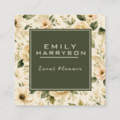 Elegant Botanical Floral Cream Green Watercolor スクエア名刺 (裏面)