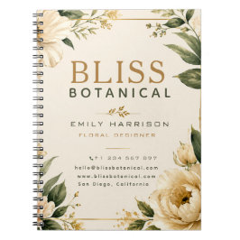 Elegant Botanical Floral Cream Green Watercolor ノートブック