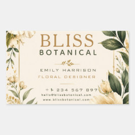 Elegant Botanical Floral Cream Green Watercolor 長方形シール