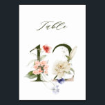 Elegant Botanical Floral Number 12,  テーブルナンバー<br><div class="desc">This table number card features a green number decorated with watercolor illustrations of flowers and leaves in peach,  pink,  red,  white,  blue violet and green. This table number is perfect for weddings,  graduations,  baby showers,  bridal showers,  anniversaries,  and other events.
Table 12. Please check all available numbers.</div>