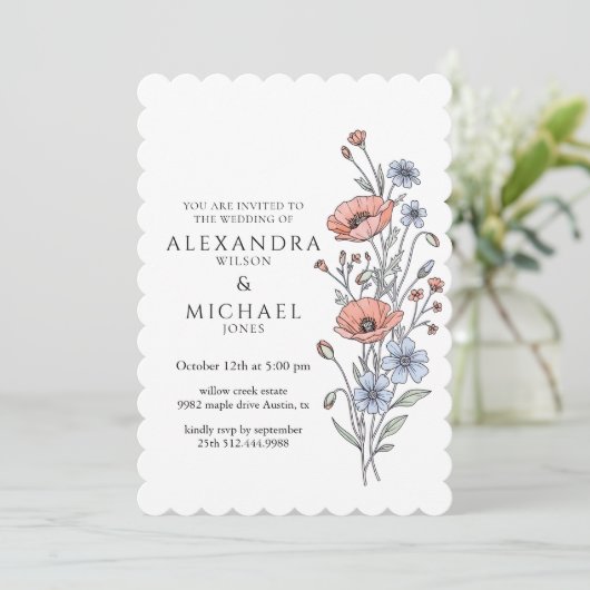 Elegant Botanical Floral Wedding Invitation 招待状 (スタンド正面)