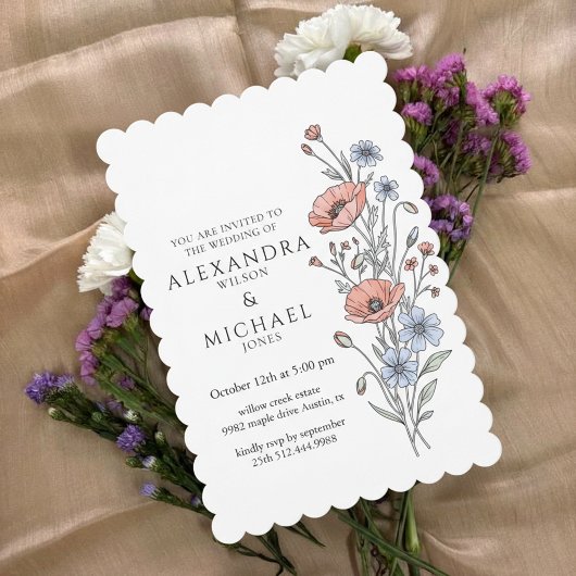 Elegant Botanical Floral Wedding Invitation 招待状