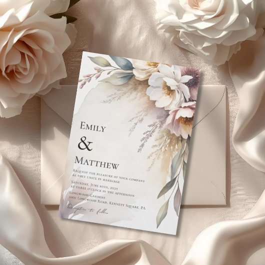 Elegant Botanical Floral Wedding Invitation 招待状