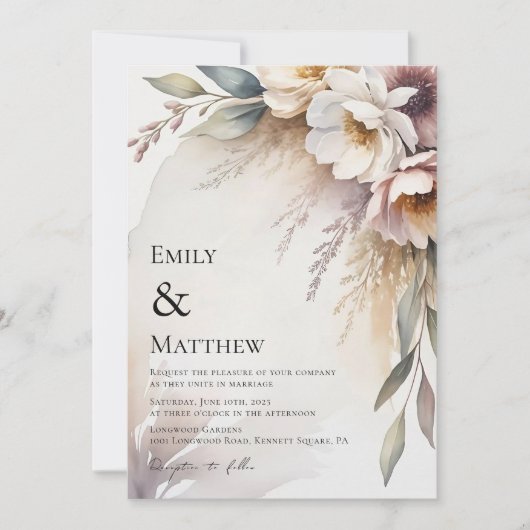 Elegant Botanical Floral Wedding Invitation 招待状 (正面)