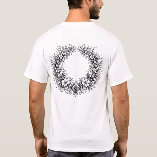 Elegant Botanical Floral Wreath Line Art Tシャツ (裏面)