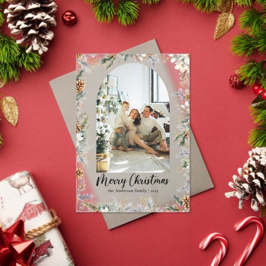 Elegant Botanical Foliage & Arch Christmas Card アクリル招待状 (インサイチュ (クリスマス))