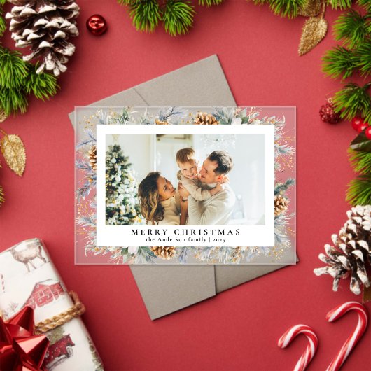 Elegant Botanical Foliage | Photo Christmas Card アクリル招待状 (インサイチュ (クリスマス))