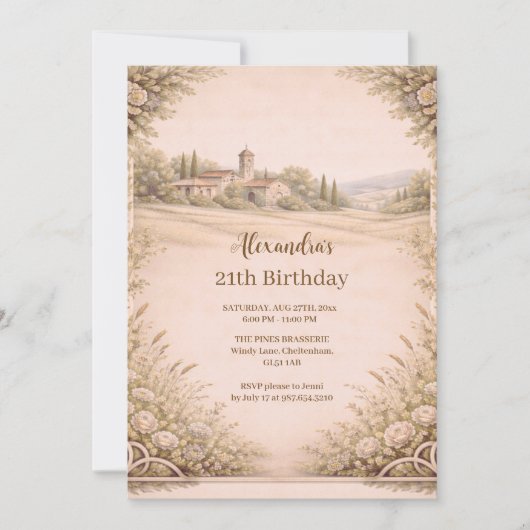 Elegant Botanical Garden Birthday 招待状 (正面)