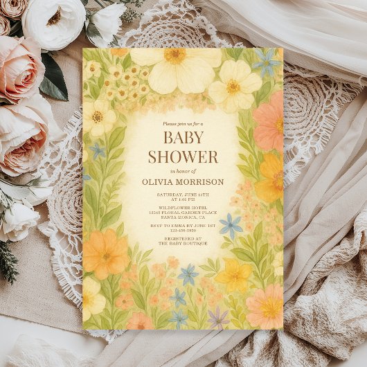 Elegant Botanical Garden Floral Baby Shower 招待状