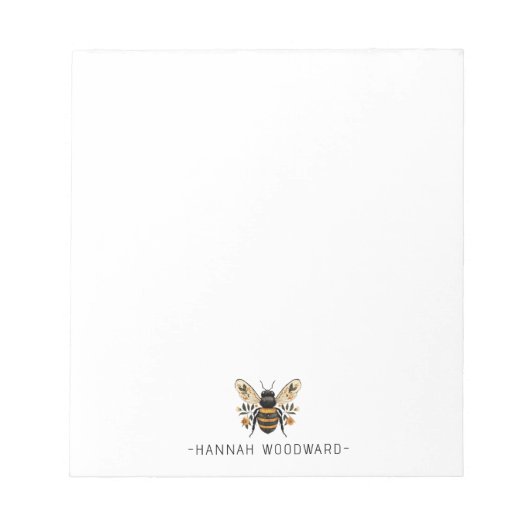 Elegant Botanical Gold Bee Personalized  ノートパッド (正面)