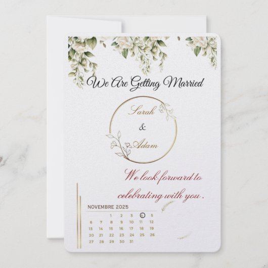  Elegant botanical gold frame save the date card 招待状 (正面)