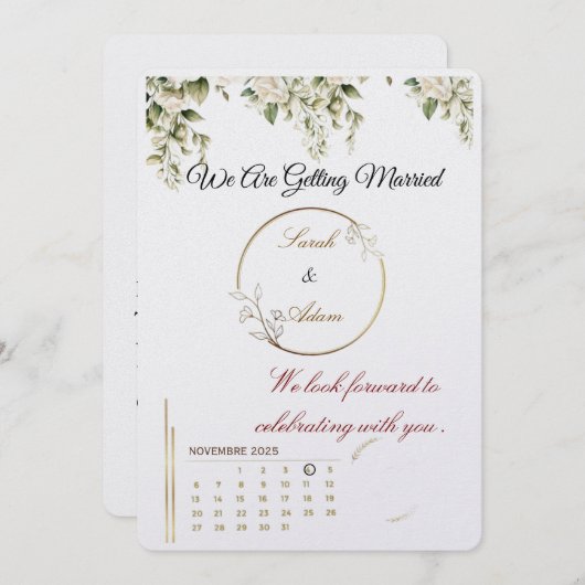 Elegant botanical gold frame save the date card 招待状 (正面/裏面)