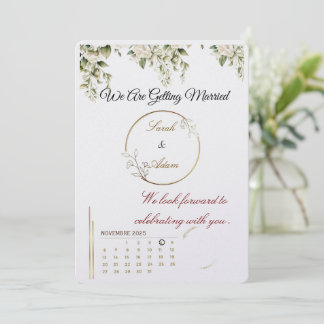 Elegant botanical gold frame save the date card 招待状